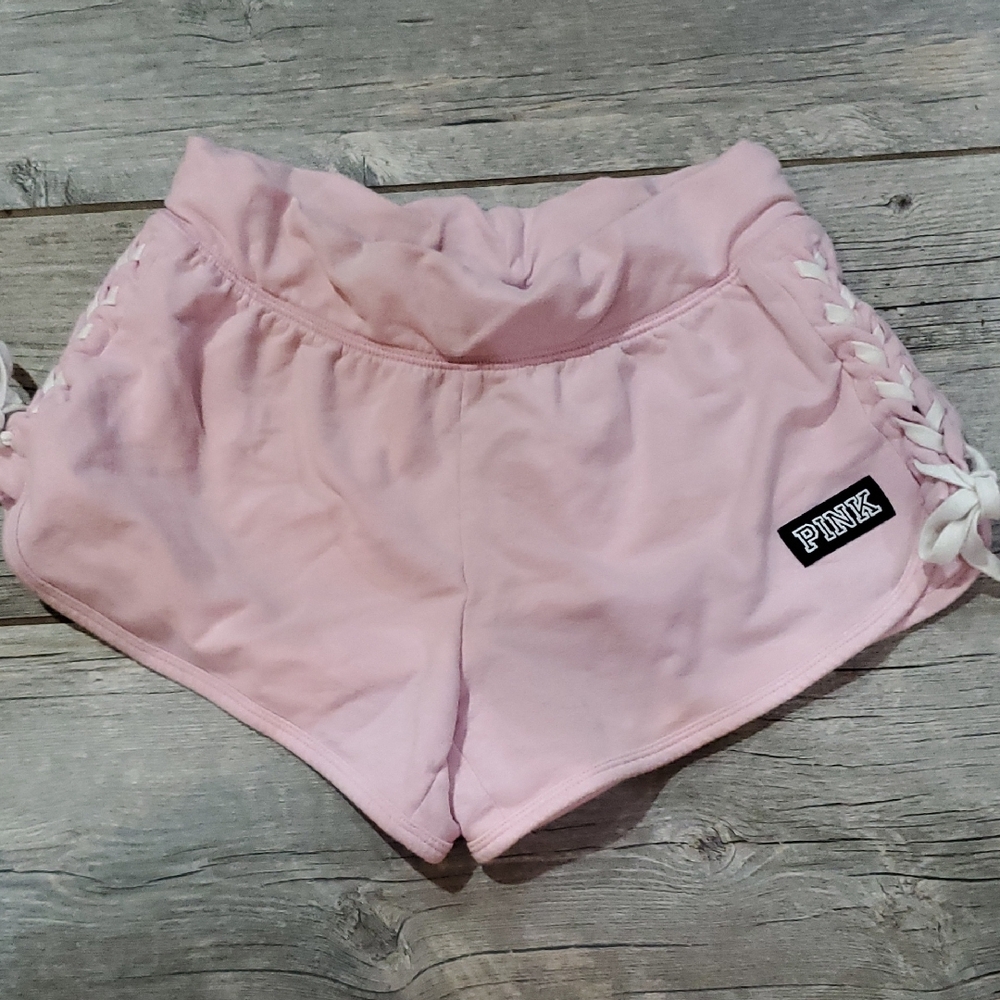 PINK Victoria's Secret Light Pink Lace-Up Athletic Shorts